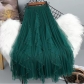 Women's mesh skirt beaded irregular stitching medium-length irregular skirt
