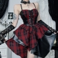Dark Gothic style irregular punk hottie plaid skirt 2025 subculture sweet cool suspender skirt for women...