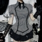 Dark Gothic College Short Sleeve Shirt 2025 New Slim Sweet and Spicy Striped Top