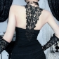 Dark cross collar lace stitching backless top 2025 high-end hot girl vest top for women