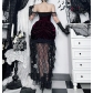 Dark multi-layered stitching tail dress 2025 new Gothic style Lolita lace skirt