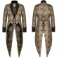 Fashion Men's Gothic Steampunk Tailcoat Jacket Black Brocade Damask Wedding Jacquard Coat