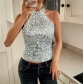 European and American elegant temperament halterneck sequined camisole women's clothing 2025 spring and summer