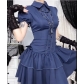 Dark bow short-sleeved dress New retro style college short-sleeved shirt short skirt for women