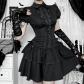 Dark bow short-sleeved dress New retro style college short-sleeved shirt short skirt for women