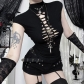 Dark basic front and back two-piece top 2025 new Gothic style sexy hot girl slim T-shirt female