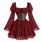Medieval new puff sleeve dress Halloween new party waist slim palace retro skirt