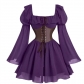 Medieval new puff sleeve dress Halloween new party waist slim palace retro skirt