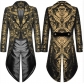 Fashion Men's Gothic Steampunk Tailcoat Jacket Black Brocade Damask Wedding Coat Gothic Style Halloween