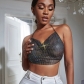 Hot-selling off-the-shoulder European and American suspender style sexy backless slim fit black solid color fishnet rhinestone vest