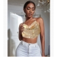 Hot-selling off-the-shoulder European and American suspender style sexy backless slim fit black solid color fishnet rhinestone vest