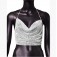 Hot-selling off-the-shoulder European and American suspender style sexy backless slim fit black solid color fishnet rhinestone vest