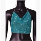 Hot-selling off-the-shoulder European and American suspender style sexy backless slim fit black solid color fishnet rhinestone vest