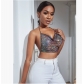 Hot-selling off-the-shoulder European and American suspender style sexy backless slim fit black solid color fishnet rhinestone vest