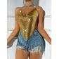 European and American AliExpress cross-border women's clothing new sexy backless metal chain tube top sequin suspenders...