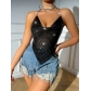 European and American AliExpress cross-border women's clothing new sexy backless metal chain tube top sequin suspenders...