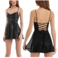 2025 new European and American spring and summer sleeveless dress with suspenders and butterfly sequins mini skirt princess style temperament