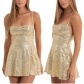 2025 new European and American spring and summer sleeveless dress with suspenders and butterfly sequins mini skirt princess style temperament