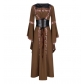2025 European and American medieval retro hooded dress square neck tie trumpet sleeves big swing skirt