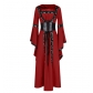 2025 European and American medieval retro hooded dress square neck tie trumpet sleeves big swing skirt