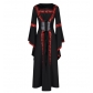 2025 European and American medieval retro hooded dress square neck tie trumpet sleeves big swing skirt