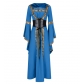 2025 European and American medieval retro hooded dress square neck tie trumpet sleeves big swing skirt