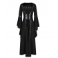 2025 European and American medieval retro hooded dress square neck tie trumpet sleeves big swing skirt