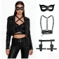 Dark Catwoman Style Sexy Outfit with Cross-Shoulder Strap, Mask, and Gun Holster - Party Cosplay Costume