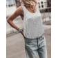 Summer New European and American Cross-border Women's Fashionable and Unique Street Style Sequined Top Round Neck Sleeveless Loose Party Vest