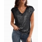 2026 Hot Selling Sequin V-Neck Top for Women, Summer European and American Style Fashion Sequin Vest