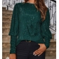 New European and American style loose-fitting long-sleeved sequined round neck T-shirt for women.