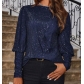 New European and American style loose-fitting long-sleeved sequined round neck T-shirt for women.