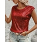 New European and American style spring/summer loose-fitting casual fashion party round neck sleeveless top women's sequined T-shirt