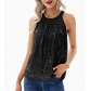 2026 Summer European and American New Style Solid Color Halter Neck Women's Sequined Slightly Elastic Camisole Sequin Vest