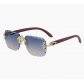 2025 New European and American Retro Frameless Sunglasses for Men - Diamond-Cut Edges, Faux Wood Grain Temples