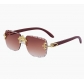 2025 New European and American Retro Frameless Sunglasses for Men - Diamond-Cut Edges, Faux Wood Grain Temples