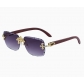2025 New European and American Retro Frameless Sunglasses for Men - Diamond-Cut Edges, Faux Wood Grain Temples