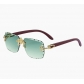 2025 New European and American Retro Frameless Sunglasses for Men - Diamond-Cut Edges, Faux Wood Grain Temples