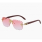 2025 New European and American Retro Frameless Sunglasses for Men - Diamond-Cut Edges, Faux Wood Grain Temples