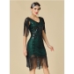 Sequined short-sleeved evening dress, 1920s vintage Gatsby ball dress, tassel plus size dress