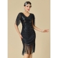 Sequined short-sleeved evening dress, 1920s vintage Gatsby ball dress, tassel plus size dress