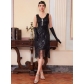 1920s Retro Gatsby Ball Sequined Dress Vest Round Neck Plus Size Beaded Tassel Dress