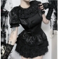 Dark-themed lace puff sleeve top, 2026 new gothic style sexy and versatile top for women.