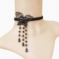 Black lace butterfly pearl tassel women's choker necklace with faux collar, clavicle chain, accessory.