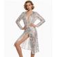 European and American style mesh sequined see-through long-sleeved cardigan, plus size women's pajamas/party performance costume