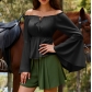 European and American style autumn new hot selling comfortable casual long-sleeved off-shoulder solid color top for women