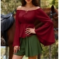 European and American style autumn new hot selling comfortable casual long-sleeved off-shoulder solid color top for women