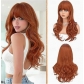 Blonde wig with bangs, wavy layered cut, natural and voluminous synthetic heat-resistant wig, everyday wear, 24 inches.