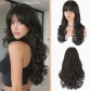 Blonde wig with bangs, wavy layered cut, natural and voluminous synthetic heat-resistant wig, everyday wear, 24 inches.