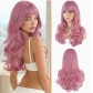 Blonde wig with bangs, wavy layered cut, natural and voluminous synthetic heat-resistant wig, everyday wear, 24 inches.